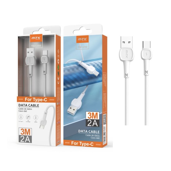 CABLE DE DATOS MTK TB1250 BL PARA TIPO C 2,4A 3M BRANCO CABLE DE DATOS MTK TB1250 BL PARA TIPO C 2,4A 3M BRANCO